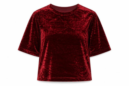 Pala D'Oro Women's Red Velvet 3/4 Sleeve Crew Neck Top S