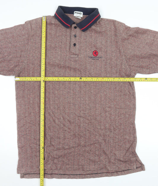 PING Men's Brown Cotton Polo Shirt Size L Golf Herringbone Pattern