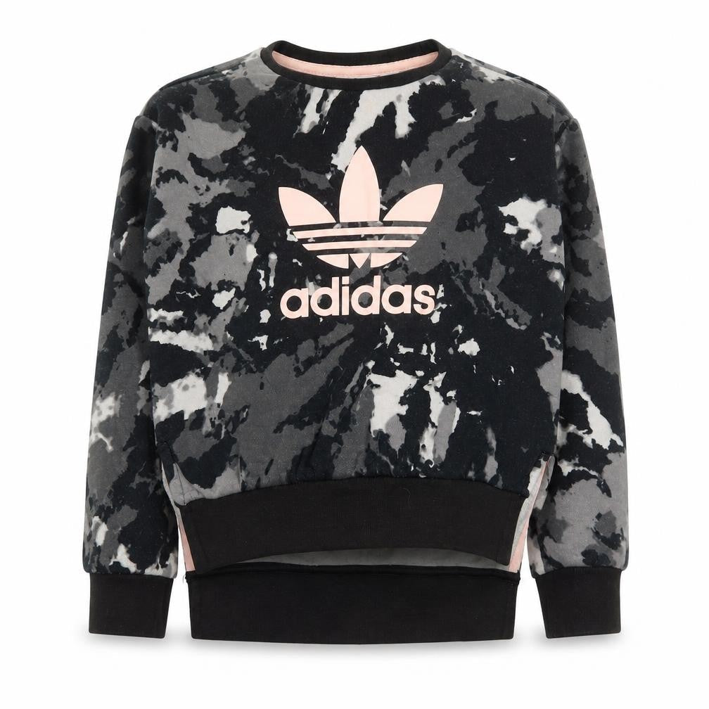 Front view of Adidas girls’ multicoloured tie dye logo pullover sweatshirt 7-8 years