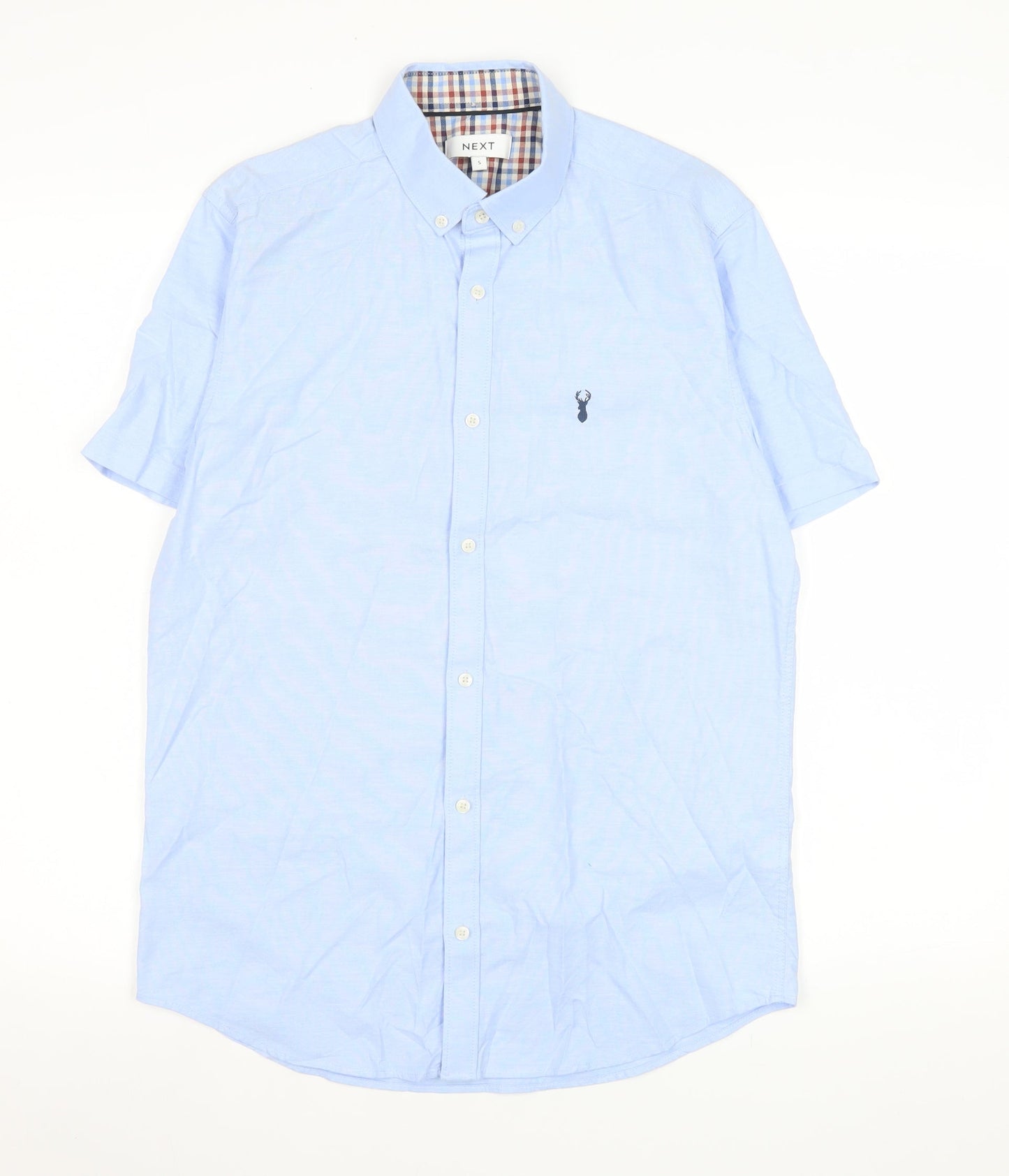 Next Men's Blue Short Sleeve Button-Up Shirt Size S Cotton Blend