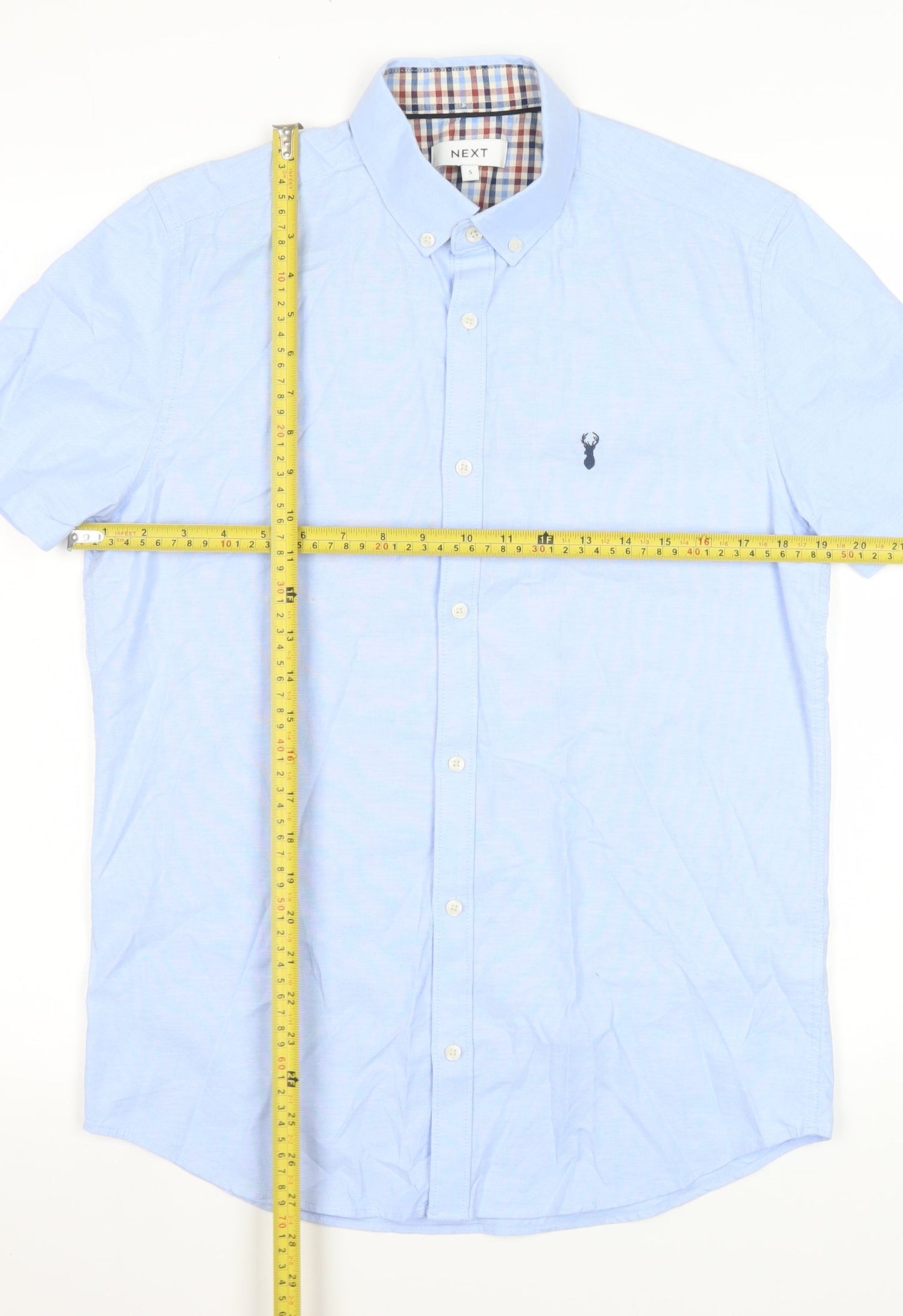 Next Men's Blue Short Sleeve Button-Up Shirt Size S Cotton Blend