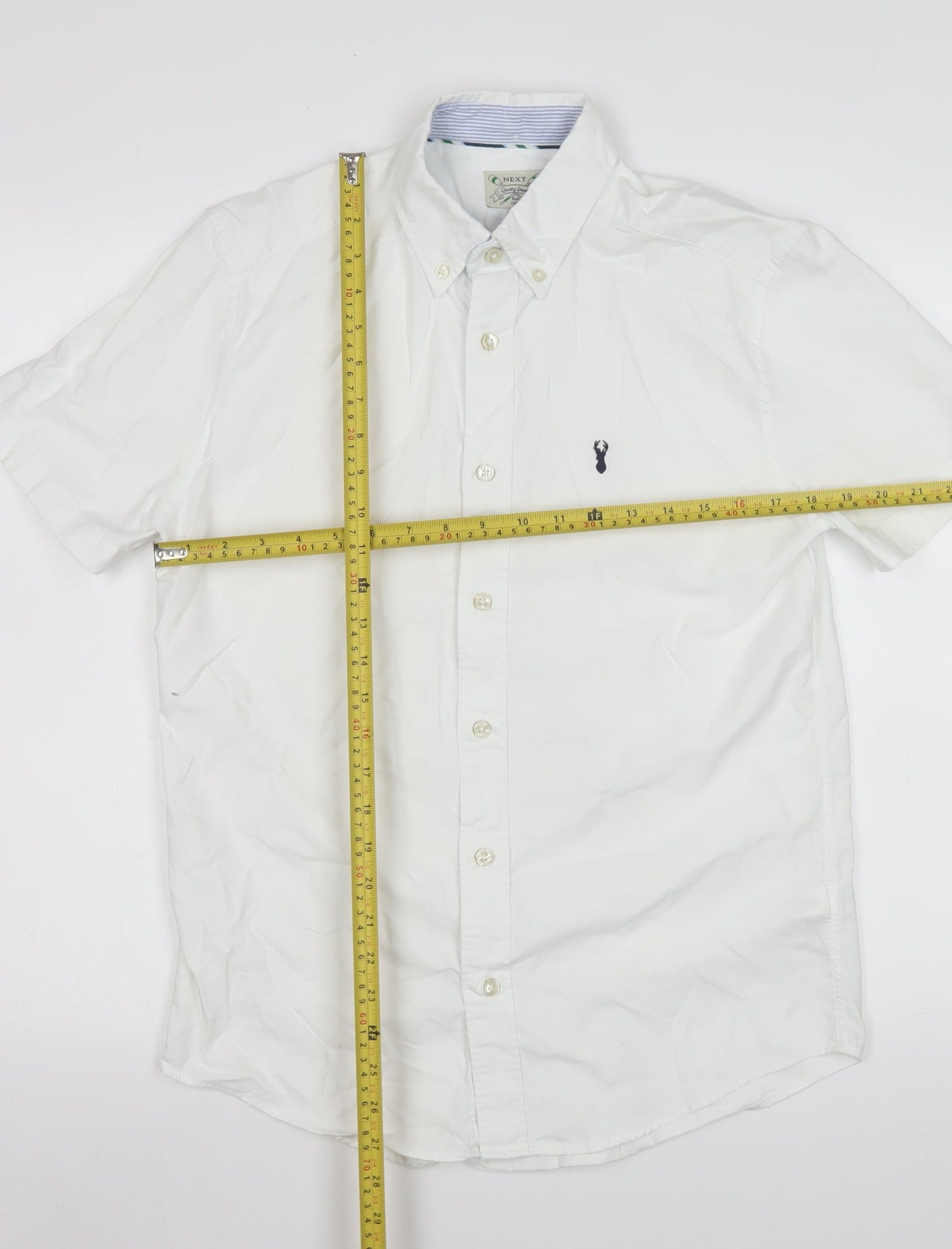 Next Men's White Short Sleeve Button-Up Shirt Size S 36-38in Cotton