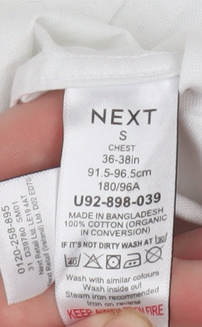 Next Men's White Short Sleeve Button-Up Shirt Size S 36-38in Cotton