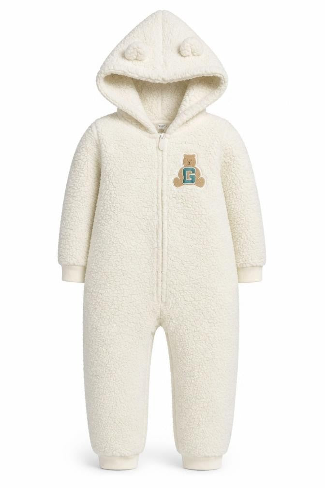 Gap Girls Ivory Teddy Fleece Hooded One Piece Sleepsuit 5 Years