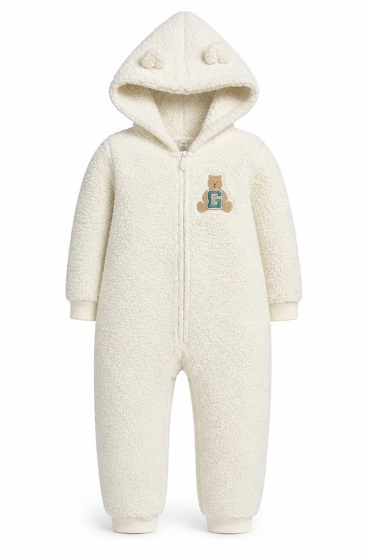 Gap Girls Ivory Teddy Fleece Hooded One Piece Sleepsuit 5 Years