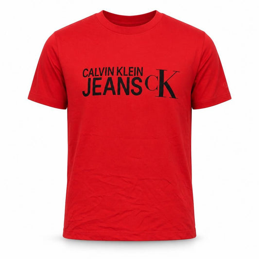 Calvin Klein Jeans Men's Red Logo Cotton Crew Neck T-Shirt M
