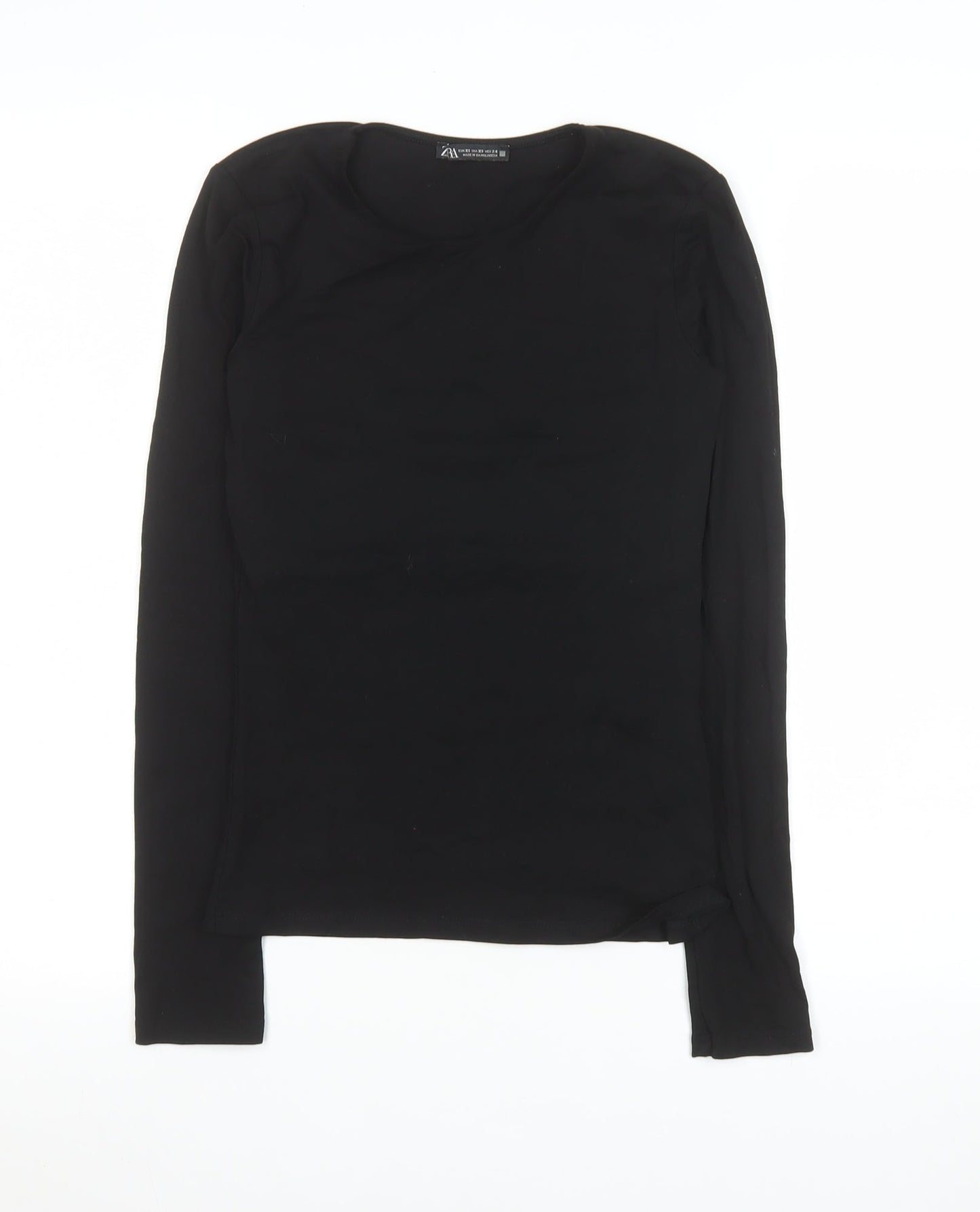 ZARA Women Black XS Basic Long Sleeve Cotton Stretch Top