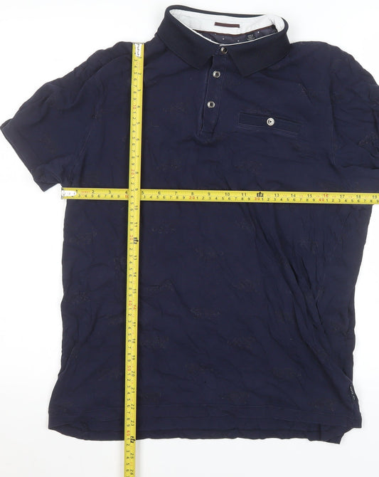 Ted Baker Men's Blue Animal Print Cotton Polo Shirt Size L