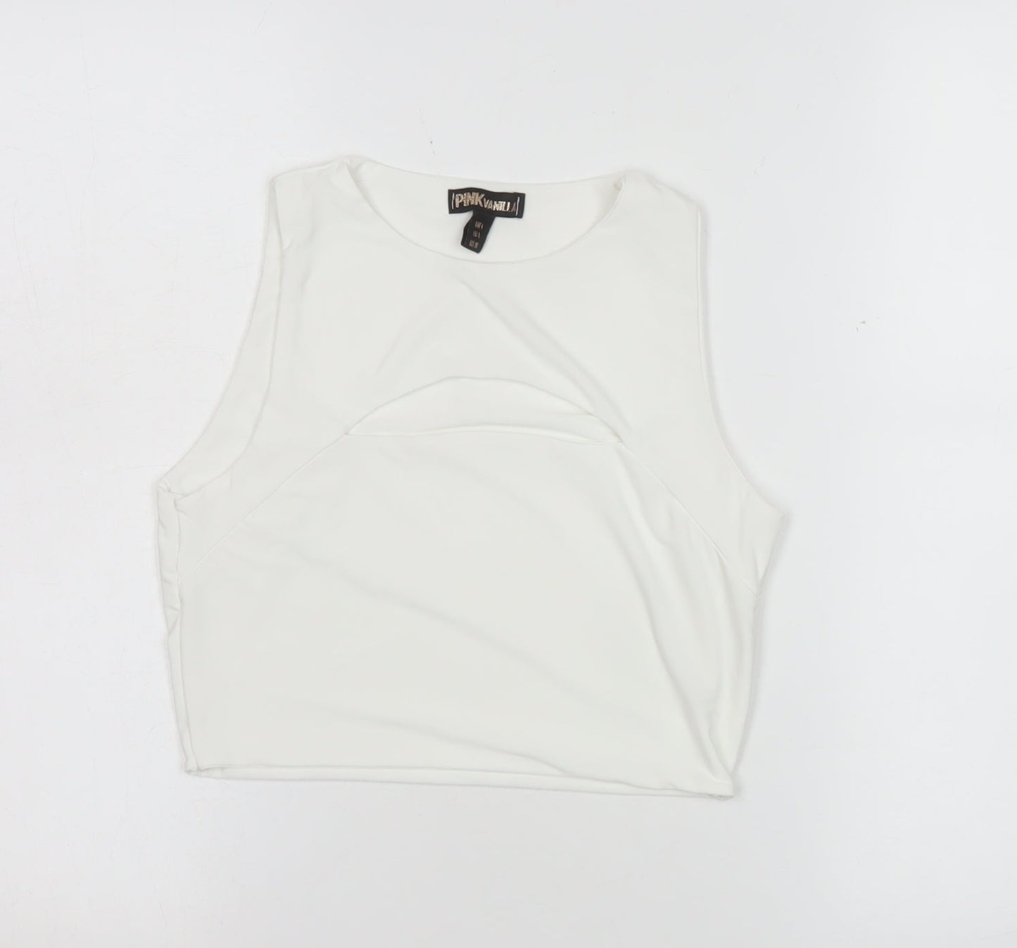 Pink Vanilla Women's White Cropped Tank Top L Slim Fit Sleeveless