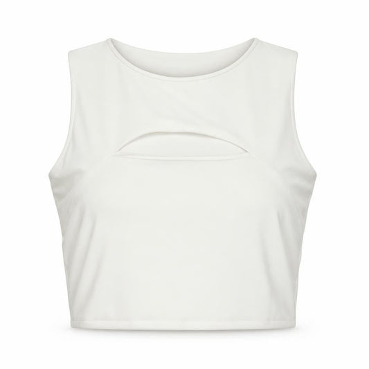 Pink Vanilla Women's White Cropped Tank Top L Slim Fit Sleeveless