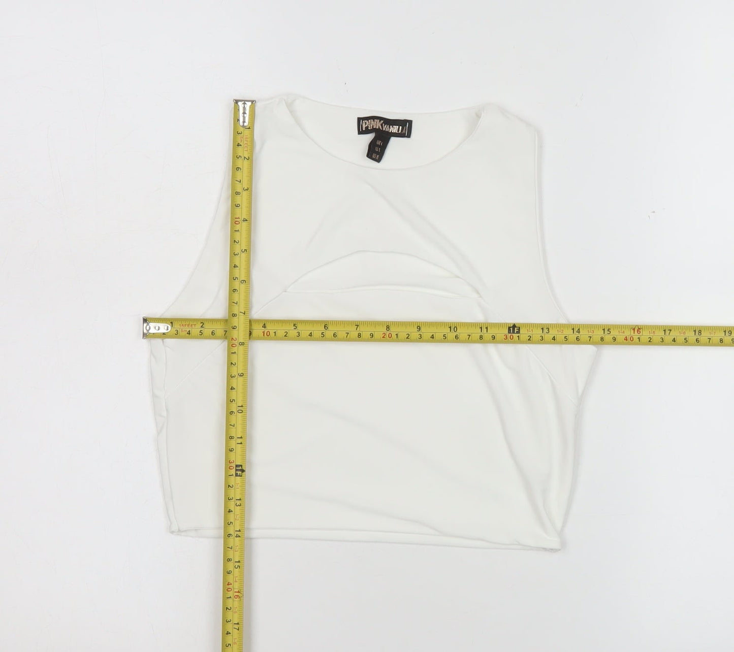 Pink Vanilla Women's White Cropped Tank Top L Slim Fit Sleeveless