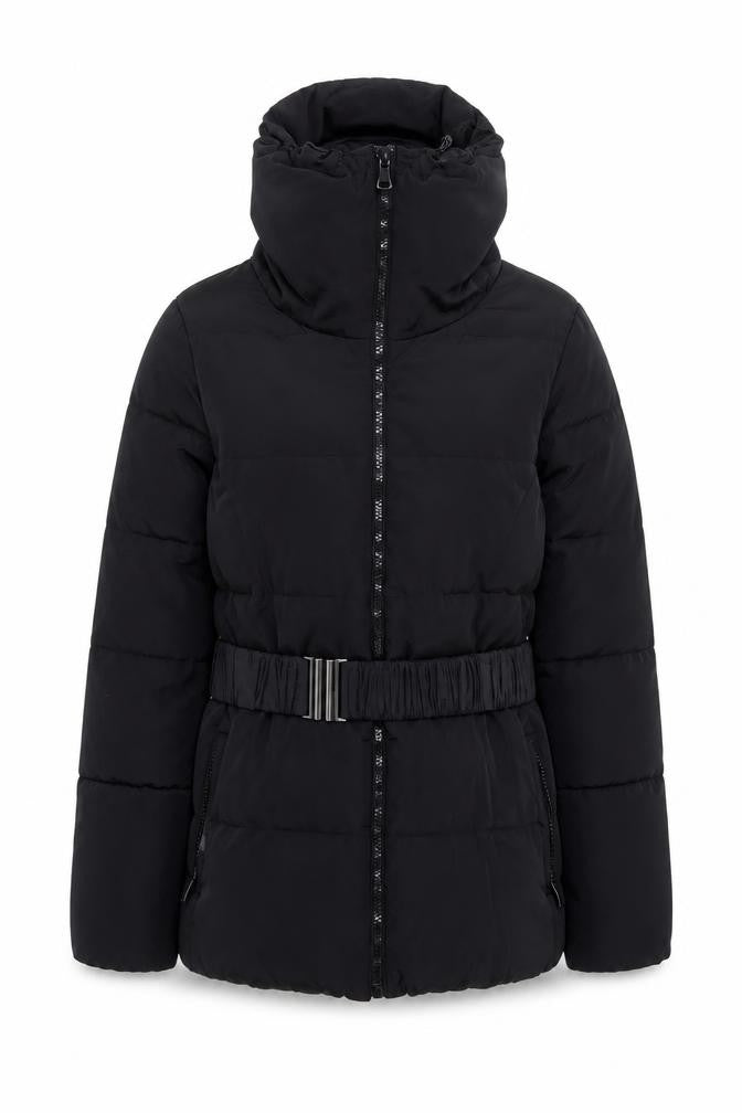 Front view of Dunnes Women's Black Belted Puffer Jacket, size 10