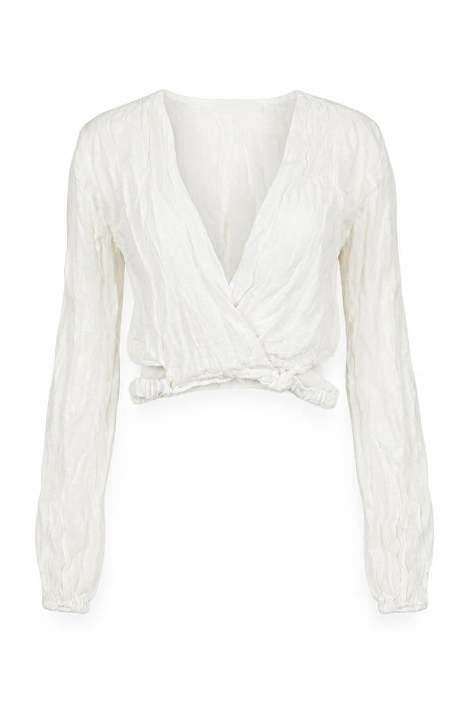 Pull & Bear Women White Wrap Blouse XS Long Sleeve Viscose Cotton