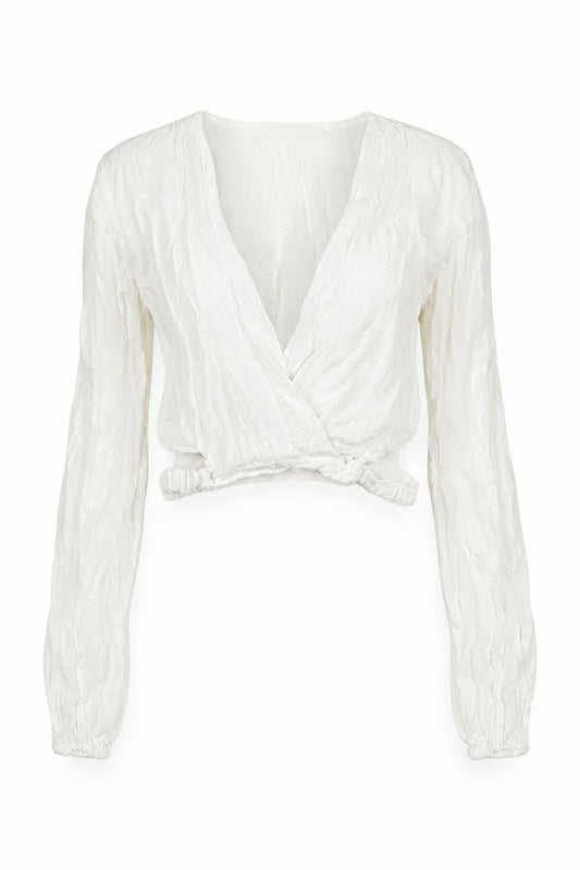 Pull & Bear Women White Wrap Blouse XS Long Sleeve Viscose Cotton