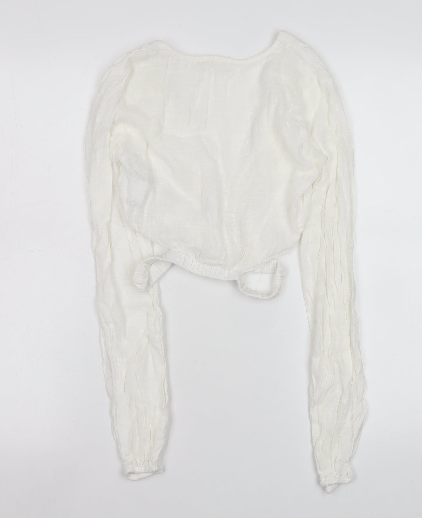 Pull & Bear Women White Wrap Blouse XS Long Sleeve Viscose Cotton