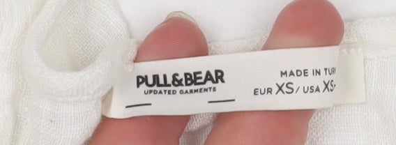 Pull & Bear Women White Wrap Blouse XS Long Sleeve Viscose Cotton