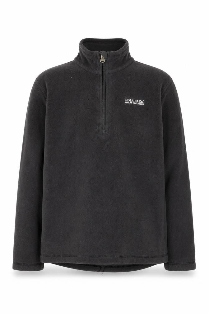 Front view of Regatta boys’ black fleece 1/4 zip pullover sweatshirt 13 years
