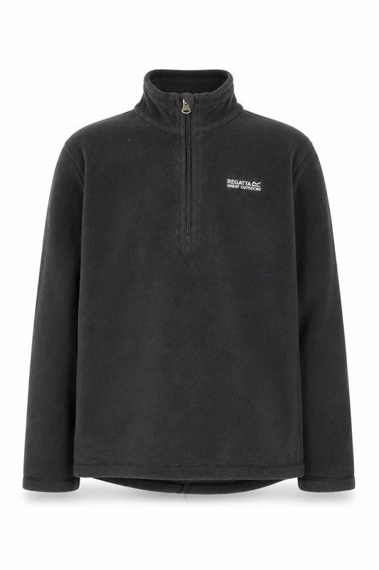 Front view of Regatta boys’ black fleece 1/4 zip pullover sweatshirt 13 years