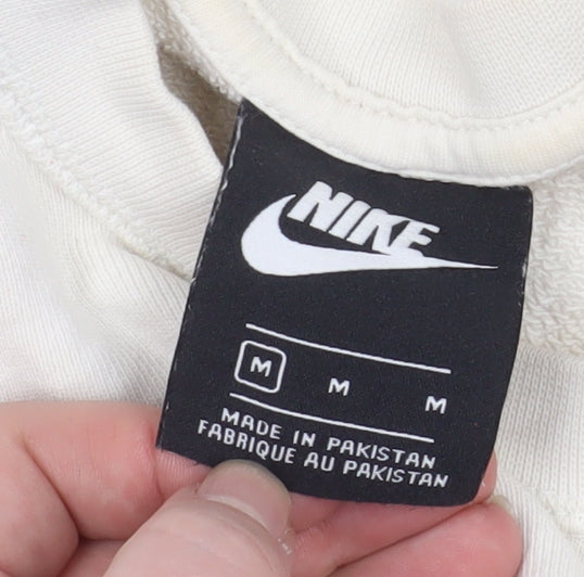Nike Women's Beige Cropped Pullover Sweatshirt M 100% Cotton Logo