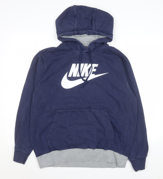 Nike Men's Blue Pullover Hoodie L Logo Sportswear Fleece
