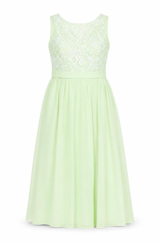 Staceees Womens Green Lace Chiffon Long A-Line Sleeveless Formal Dress