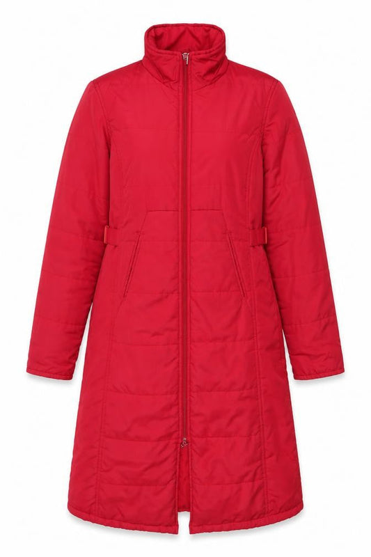 Xdye Womens Red Long Puffer Coat Size 8 Full Zip Winter Jacket