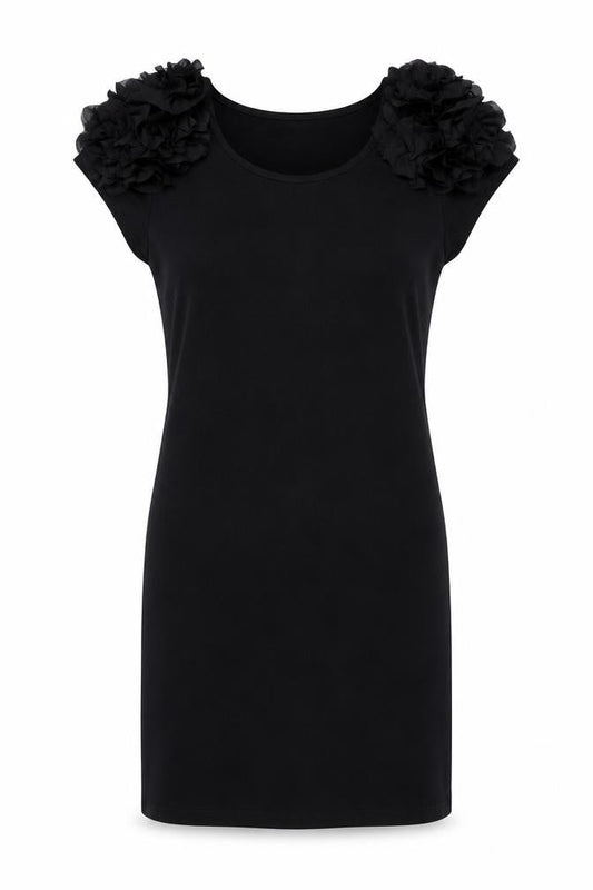 Savida Women's Black Size 14 Bodycon Ruffle Shoulder Sleeveless Dress