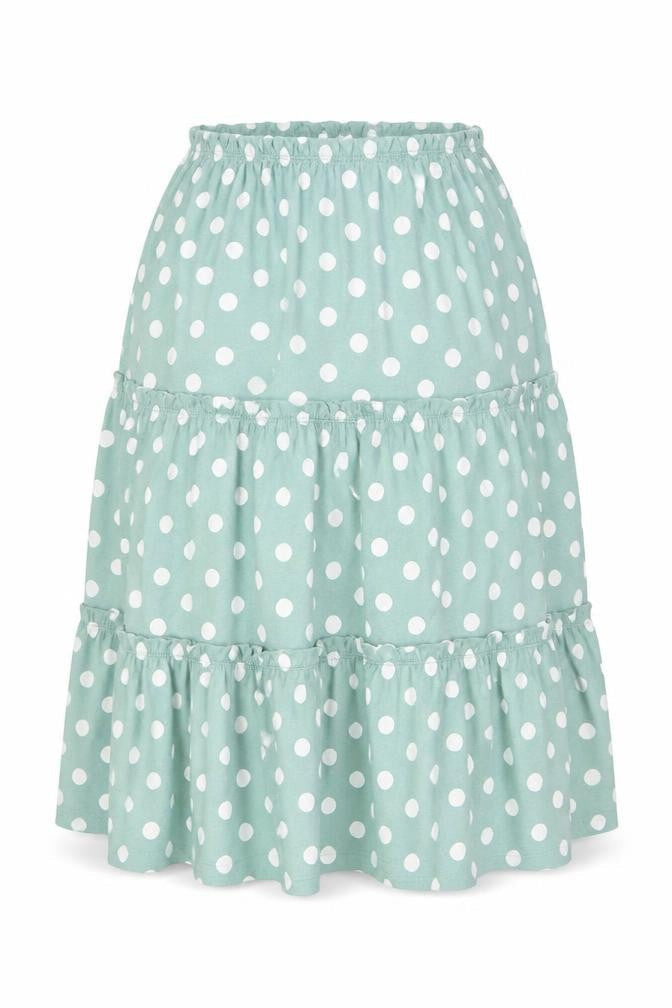 Front view of ASOS DESIGN Women's Green Polka Dot Cotton Peasant Skirt UK 10