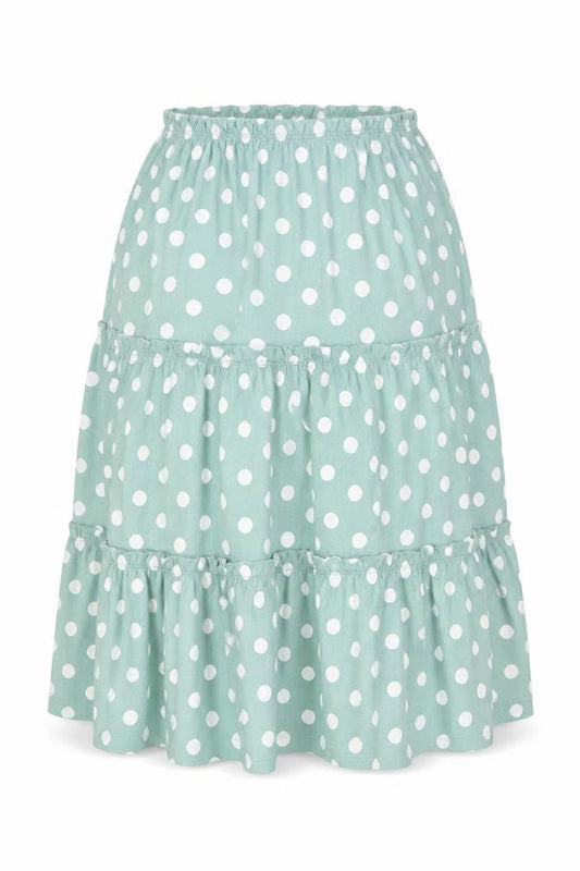 Front view of ASOS DESIGN Women's Green Polka Dot Cotton Peasant Skirt UK 10