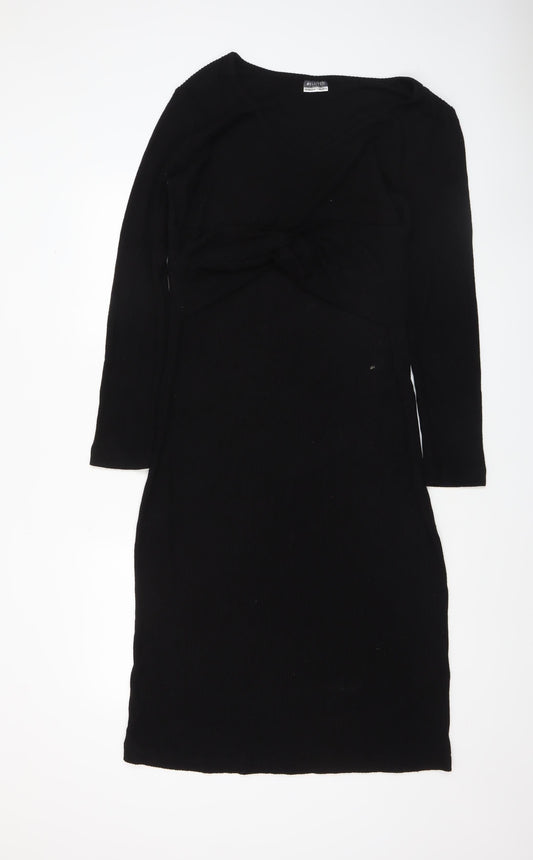 Beloved Woman Black Knit Bodycon Dress UK 16 Long Sleeve V-Neck