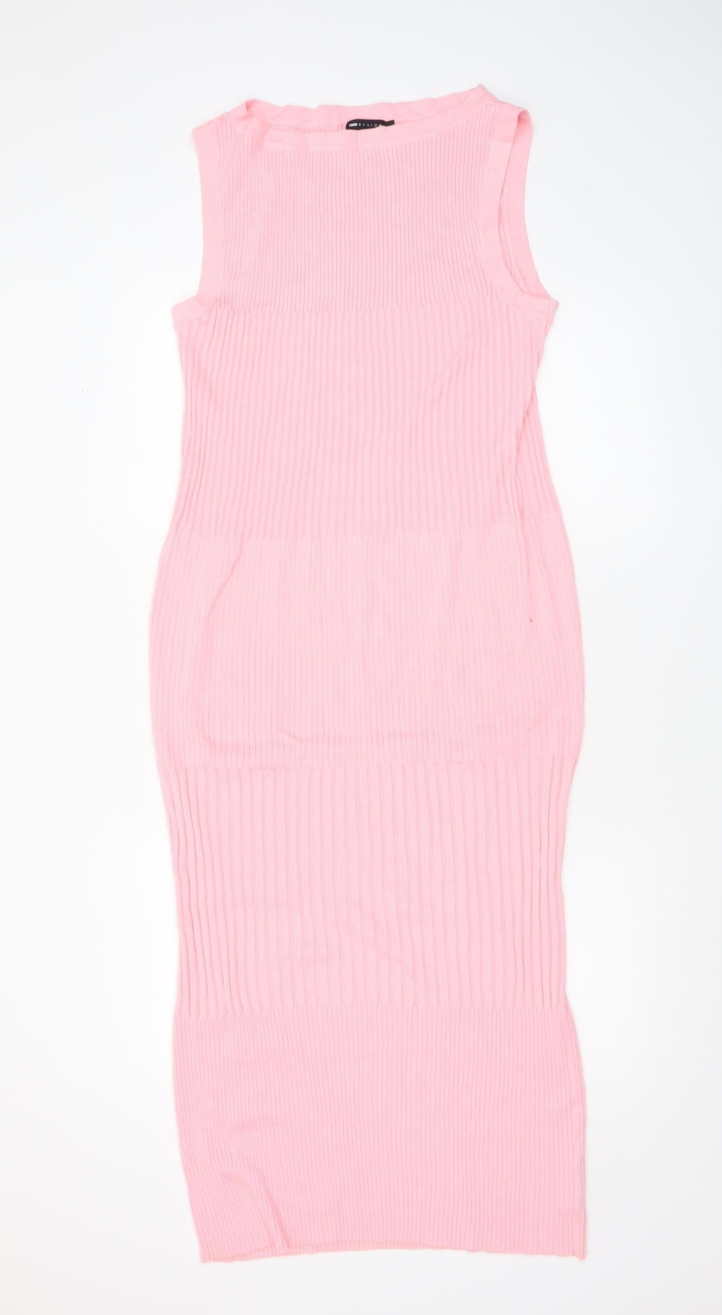 ASOS Design Women Pink Knit Sleeveless Bodycon Midi Dress Size L