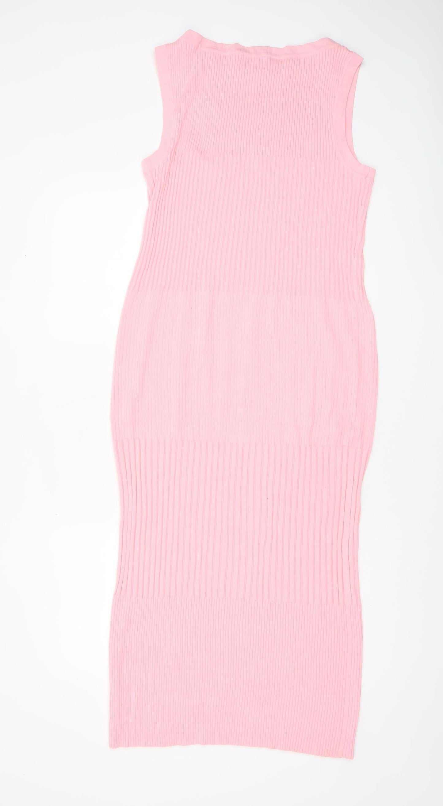 ASOS Design Women Pink Knit Sleeveless Bodycon Midi Dress Size L
