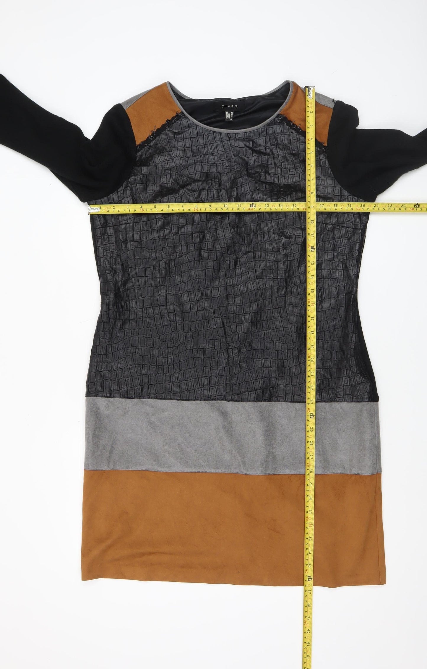 Divas Women’s Colourblock Shift Dress Black Grey Brown Size 16 Long Sleeve