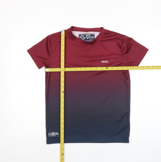 Diesel Boys Red Colourblock T-Shirt Age 11-12 Years Polyester Casual Top