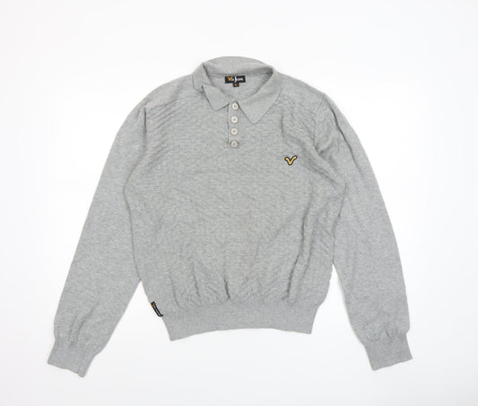 Voi Jeans Men Grey Cotton Collared Henley Jumper XL