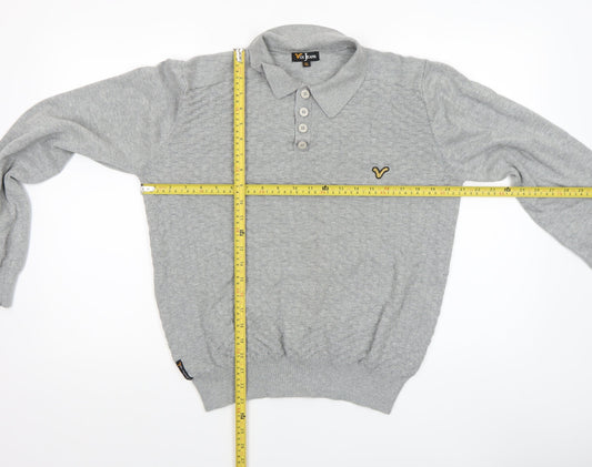 Voi Jeans Men Grey Cotton Collared Henley Jumper XL