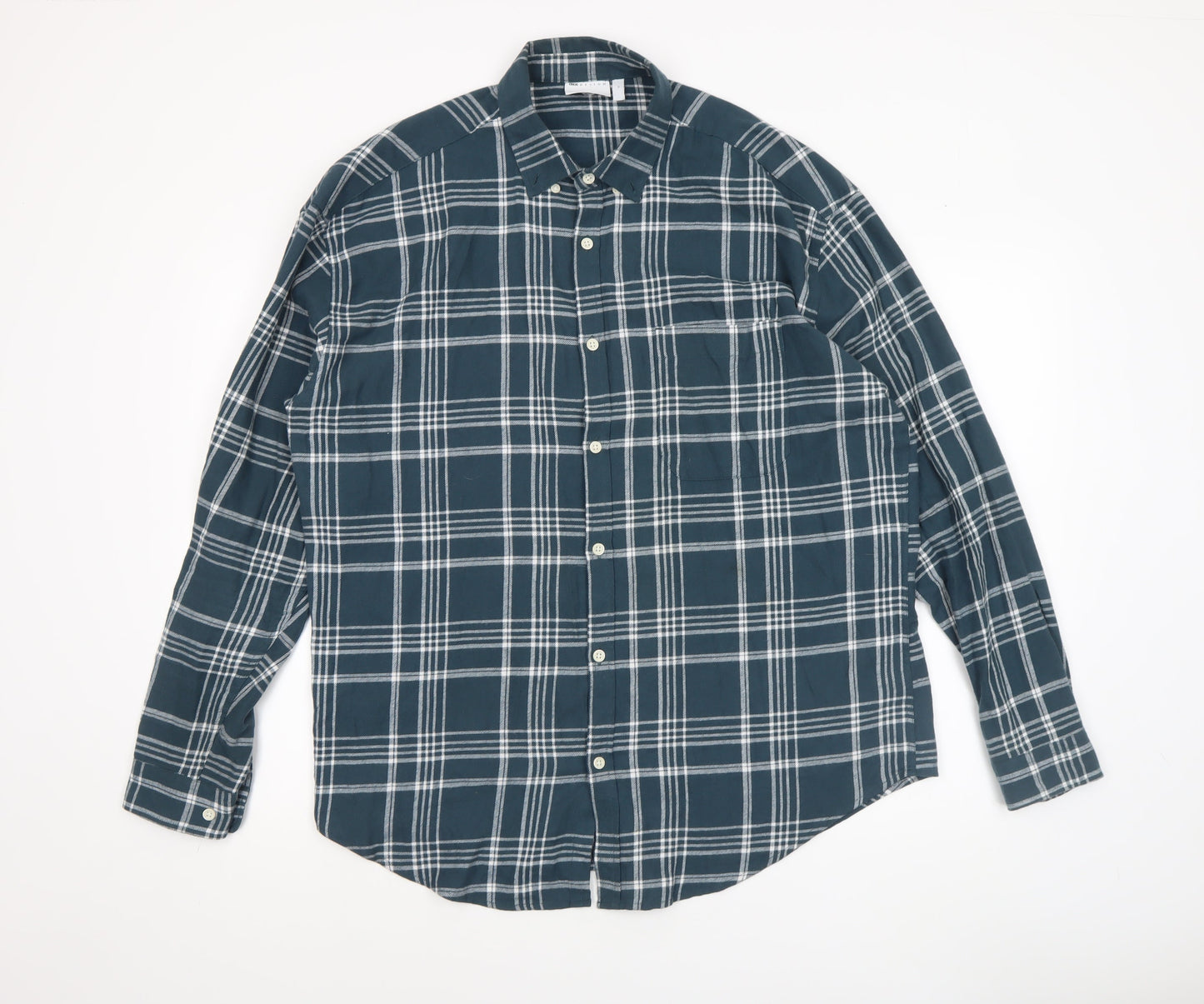 ASOS DESIGN Men's Blue Checked Cotton Long Sleeve Button-Up Shirt Size M