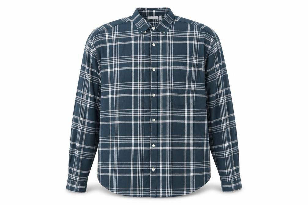 ASOS DESIGN Men's Blue Checked Cotton Long Sleeve Button-Up Shirt Size M