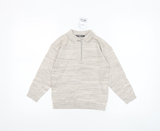 Next Boys Beige Half Zip Collared Jumper 5 Years Cotton Blend Knitwear