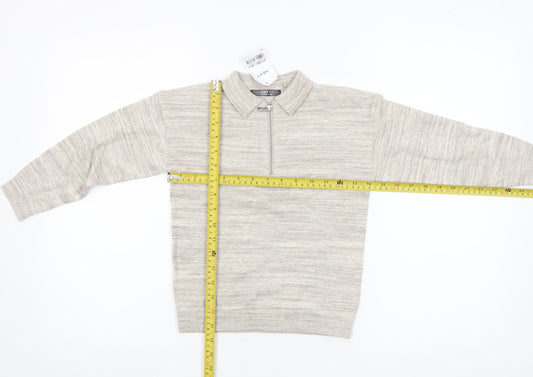 Next Boys Beige Half Zip Collared Jumper 5 Years Cotton Blend Knitwear