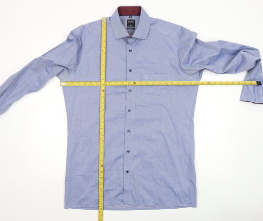 OLYMP Men’s Blue Striped Luxor Modern Fit Long Sleeve Dress Shirt 15.75in 40cm