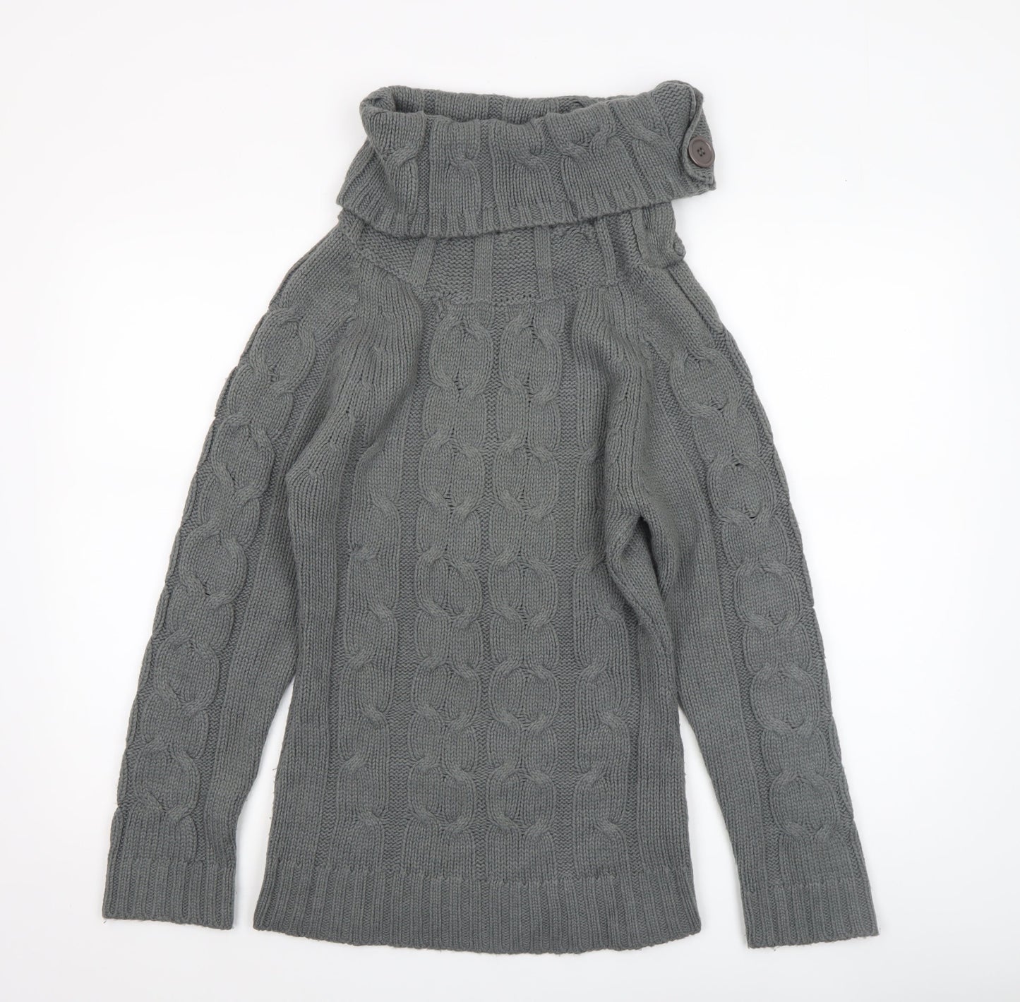 Folia Women Grey Wool Blend Roll Neck Cable-Knit Jumper Size S