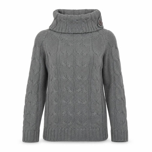 Folia Women Grey Wool Blend Roll Neck Cable-Knit Jumper Size S