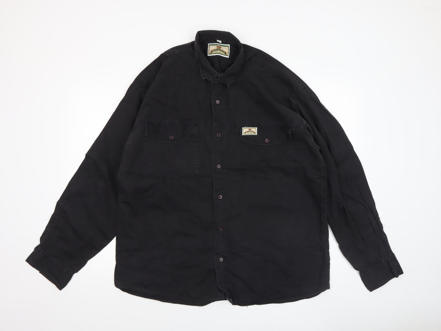 Bay Line Men's Black Cotton Long Sleeve Casual Button-Up Shirt L