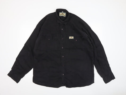 Bay Line Men's Black Cotton Long Sleeve Casual Button-Up Shirt L