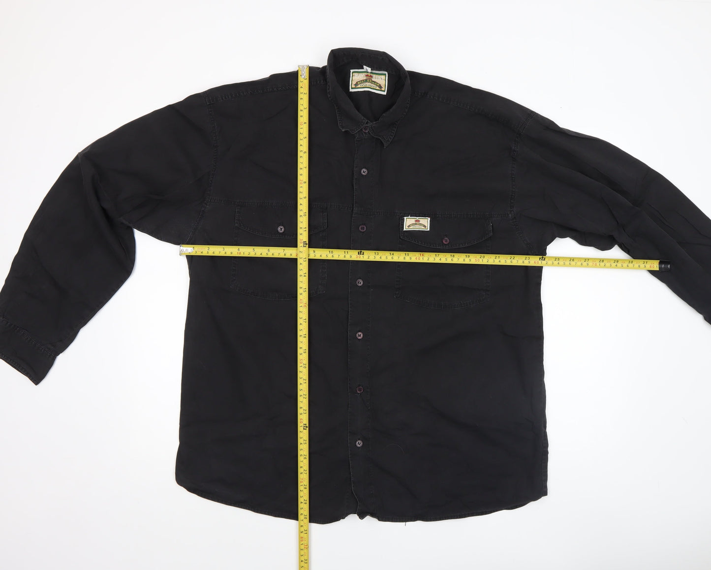 Bay Line Men's Black Cotton Long Sleeve Casual Button-Up Shirt L