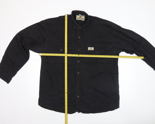 Bay Line Men's Black Cotton Long Sleeve Casual Button-Up Shirt L