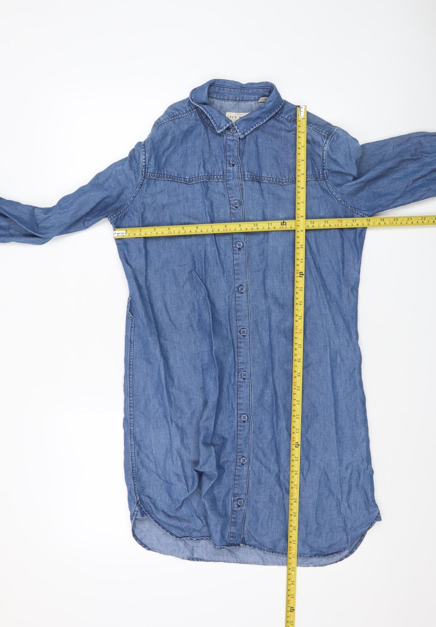 Jack Wills Women Blue Chambray Shirt Dress UK 6 Long Sleeve Collared