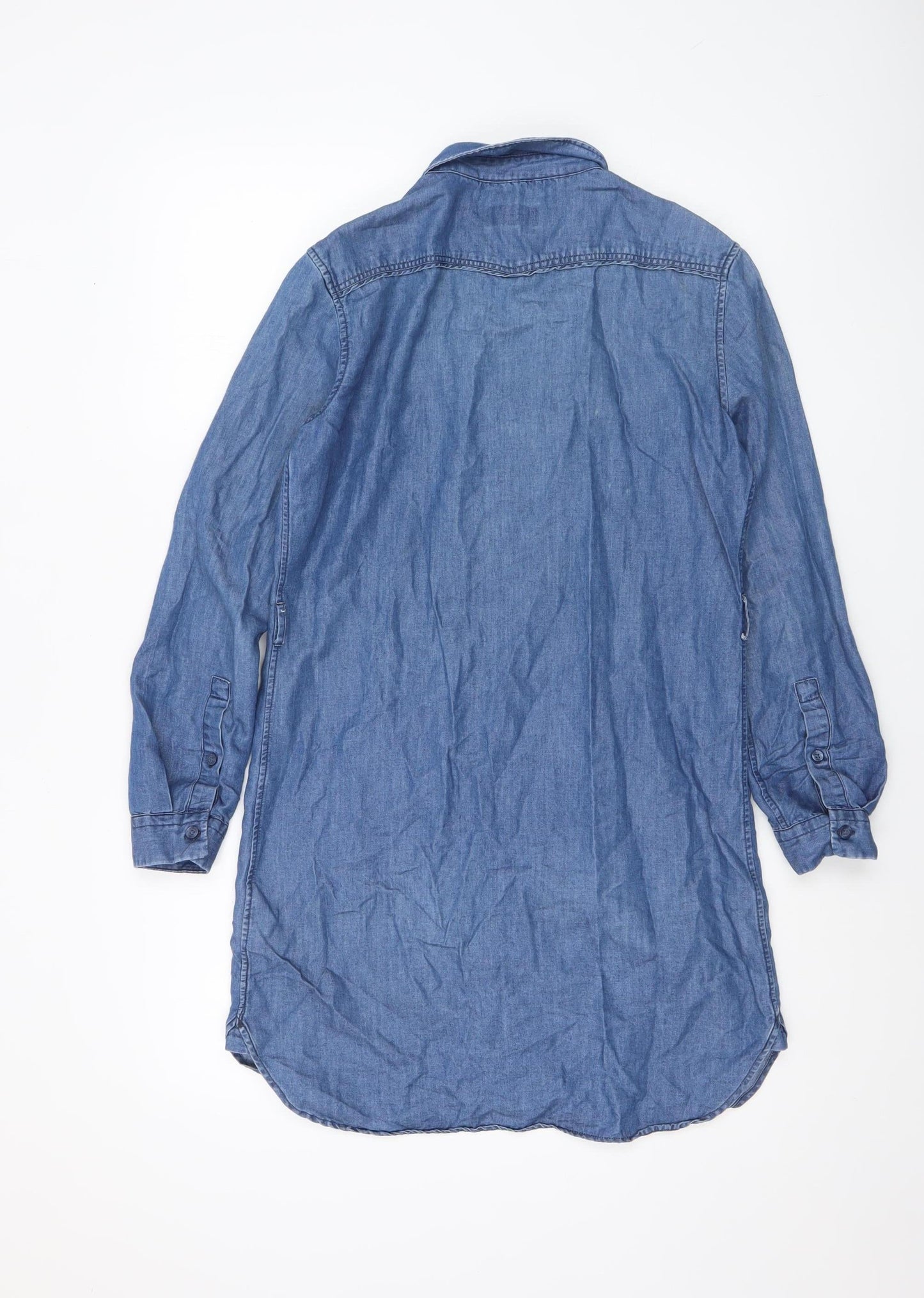 Jack Wills Women Blue Chambray Shirt Dress UK 6 Long Sleeve Collared