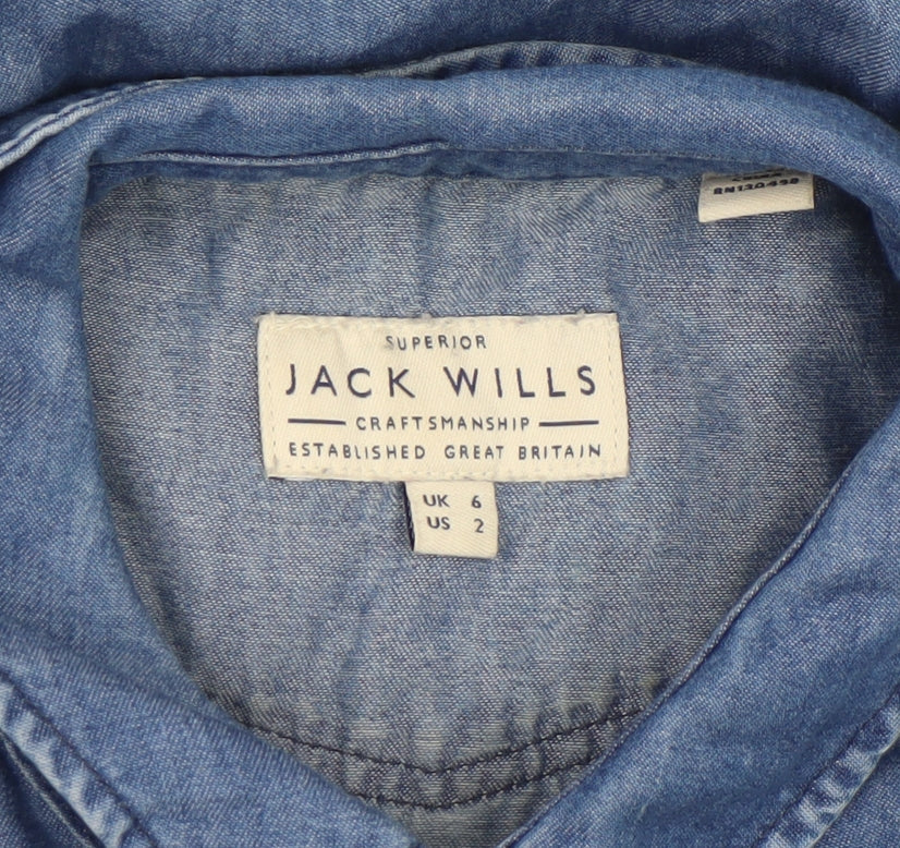 Jack Wills Women Blue Chambray Shirt Dress UK 6 Long Sleeve Collared